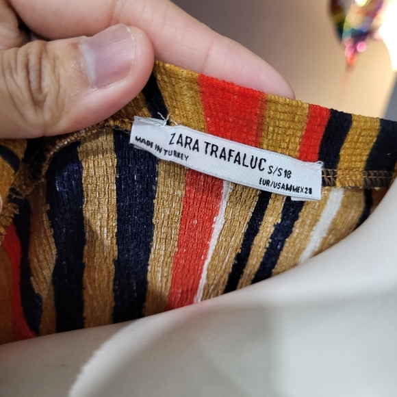 Zara| Dress Striped Crepe Asymmetric Hem Short Sleeves - Picture 6 of 9